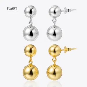 Fuamay 18K Vergulde 8Mm 10Mm Ronde Bal Lineaire Oorbellen Boucle D'oreille Bijoux