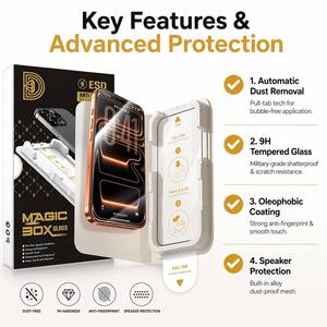 กล่องมายากลอุปกรณ์ป้องกันฝุ่นหน้าจอสำหรับ <span class=keywords><strong>iPhone</strong></span> 15 17 18 PRO MAX 9H ฟิล์มกระจกนิรภัยพร้อมอุปกรณ์ง่าย - Product Image 3