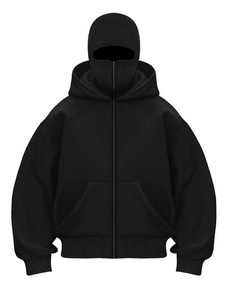 Logotipo personalizado bordado doble capucha Ninja doble capa pulóver de talla grande peso pesado cremallera completa pasamontañas sudaderas con capucha hombres - Product Image 2