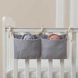 Hängende Wickeltasche für Babybett in Unifarben, Tragbare Windeltasche, Kinderbett-Organizer, 100% Baumwolle, Aufbewahrungstasche 39x20cm CE - Product Image 2