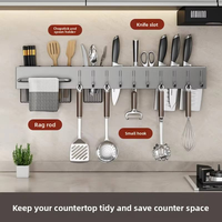 Étagère murale multifonctionnelle en métal de 60 cm sans perçage pour couteaux, porte-baguettes, rangement pour couteaux et serviettes, support de cuisine