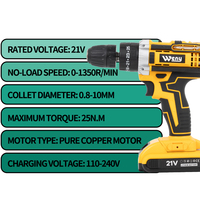 Perceuse à percussion sans fil Weny 21V, couple maximal 28 Nm, batterie 1,3 Ah, vitesse variable, mandrin sans clé réversible, moteur sans balais, 2 vitesses