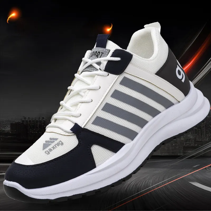 Wholesale stylish stock black colour breathable knitted sports running shoes for men