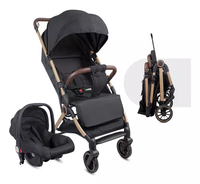 Poussette compacte, idéale pour les voyages, pliage/dépliage à une pression, poignée réversible et réglable en hauteur, avec siège auto 3-en-1