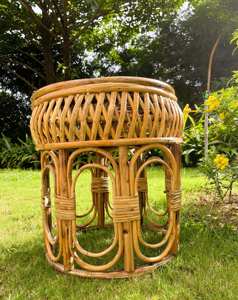 Natural Handwoven Cane <b>Stool</b> with Removable Water Hyacinth Seat <b>Pad</b> Eco Friendly Rattan Ottoman for Living Room and Patio - Product Image 5
