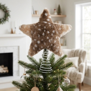 Faux Fur Fawn Spotted Star Christmas Tree <b>Topper</b> Plush 5-Point Xmas Crown Animal Print Decoration Home - Product Image 1