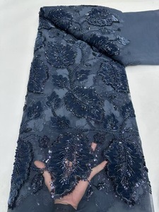 Ni. Ai cỏ màu xanh lá cây màu chất lượng cao đính cườm ren vải sequin ren lưới với ngọc trai lớn cho tiệc cưới cho phụ nữ ăn mặc c261 - Product Image 5