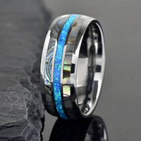 Bague en acier inoxydable en forme de U pour homme, best-seller, avec accents de coquille d'ormeau et textures de pierres colorées, style minimaliste