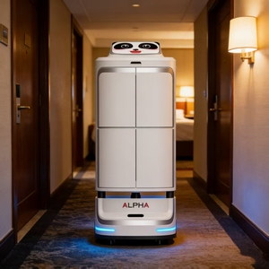 หุ่นยนต์บริการห้องพักโรงแรมรุ่นใหม่ปี 2026 Panda Speedybot แบบ 2 กล่อง รับน้ำหนักได้ 100 กก. ชาร์จไฟอัตโนมัติ หุ่นยนต์ส่งอาหารและขนมขบเคี้ยวสำหรับโรงแรม - Product Image 4