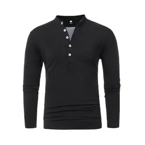 Nieuwe Mode V-Hals Knoop Lange Mouw Causale Golf Polo Blouse Tops Tees Effen Kleur Katoenen Kraag T-Shirts