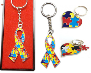 Tự Kỷ Nhận Thức Câu Đố Mảnh Trái Tim/Ruy Băng Kim Loại Keychain Sưu Tầm - Product Image 1
