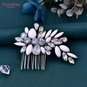 YouLaPan – accessoire de cheveux exquis fait à la main avec feuilles et strass, peigne latéral en cristal doux <span class=keywords><strong>pour</strong></span> mariée, adapté aux mariages en plein air HP37 - Product Image 4