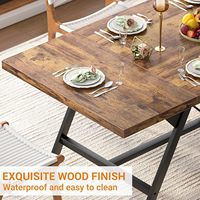 Ensemble de table à manger en bois de style farmhouse moderne industriel pour 4 à 6 personnes, pieds en métal robustes, finition brun rustique, utilisation hôtelière