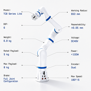 Nuevo Brazo Robótico Colaborativo de 6 Ejes de Bajo Costo, Serie TCB, Carga Útil de 5 kg, DC48V, Cobot de Escritorio para Enseñanza, Proyectos de Investigación Científica ZY - Product Image 6