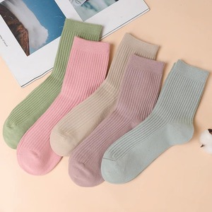 Women's Mid-Calf Socks Solid Color Vertical Stripes Breathable Medium Thickness Korean Style Long Socks - Product Image 3