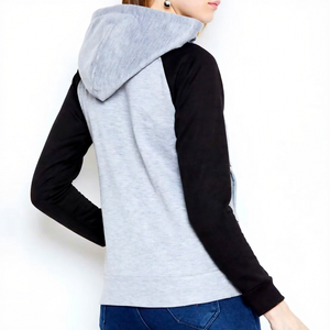 Sudadera con Capucha Gris para Mujer, con Mangas Negras, Color Sólido, Tejida, Informal, para Otoño, Transpirable, Corte Regular - Product Image 2