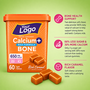 Comprimés à croquer OEM ODM pour le soutien osseux et des dents fortes, bien-être quotidien, faibles en sucre, riches en caramel, sans gluten, enrichis en calcium et vitamine D - Product Image 3