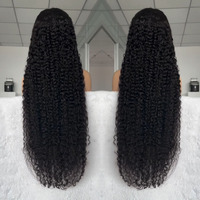 Perruque de cheveux bouclés vierges naturels vietnamiens de Birmanie, 30 pouces, HD transparente pour perruques Lace Front Double Drawn, Grade 12A, Cheveux Noirs