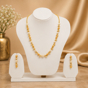 Conjunto de Collar Largo Tradicional con Perlas Doradas y Cuentas Mate, con Pendientes Colgantes a Juego, Joyería Festiva para Bodas - Product Image 6