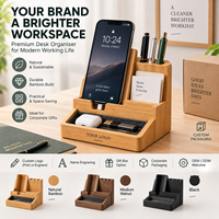Organisateur de bureau compact en bambou de luxe moderne, support de téléphone, porte-stylos, plateau à accessoires, gestion des câbles, écologique, pour la maison et le bureau, OEM