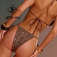 Maillots de bain tendance, micro bikini à sequins côtelés de luxe, personnalisé, écologique, en nylon brillant