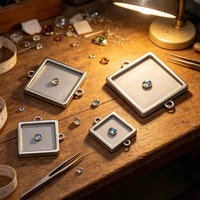 Bases de Acero Inoxidable Cuadradas en Varios Tamaños para Cabujones, con Aro Simple o Doble, para Fabricación de Joyería DIY