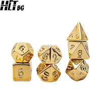 Set Dadu DND 16mm Sudut Bundar Berlapis Elektroplating 7 Buah Dadu Polihedral untuk Permainan Papan RPG Grosir Logo Kustom Tersedia