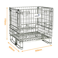 Conteneur en treillis métallique en acier soudé durable avec roulettes, capacité 300 kg, empilable et pliable pour le stockage en entrepôt