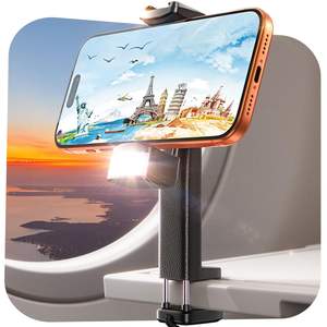 LISEN Support de téléphone d'avion mains libres avec lumière Support de téléphone à rotation de 360 pour siège arrière d'avion Accessoires de voyage et de vol - Product Image 1