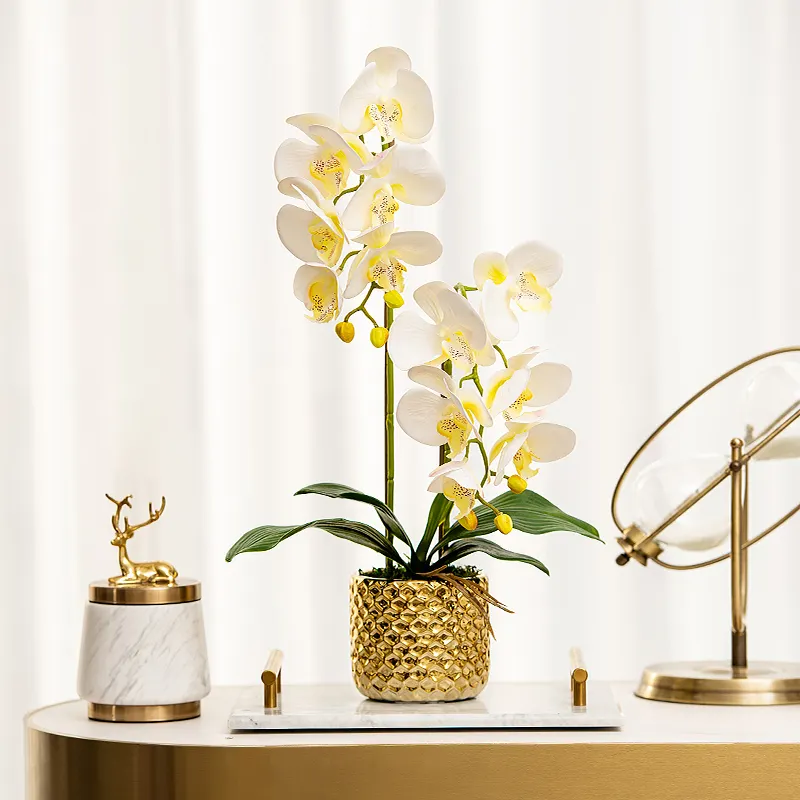 Hochwertige Simulation Touch fühlen sich bunte Phalaenopsis künstliche Orchideen blume dekorativ mit Gold topf