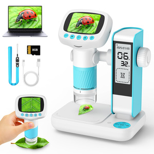 2-Trong-1 Trẻ Em Học Tập Kỹ Thuật Số Đồng Hồ Điện Tử Kính Hiển Vi 1000X Độ Phóng đại 2 Inch IPS 1080P HD Màn Hình 8 LED Chiếu Sáng USB - Product Image 1