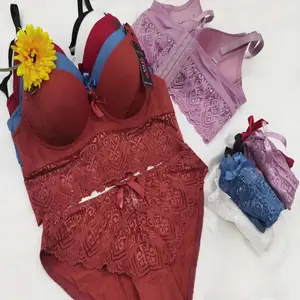 2.62 Dollar Model AHX118 Bra Breast 36-46 Women Push Up Embroidered Two Piece Lace Bra And Panty Set With Many Colors