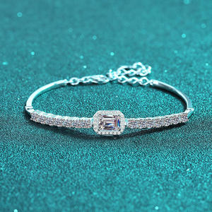 Classic Engagement Party Bracelet S925 Sterling Silver with 1ct Blue Moissanite Emerald Cut Diamond <b>Fine</b> Jewelry for Women - Product Image 3