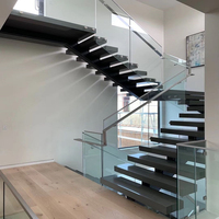 Escalier préfabriqué à poutre simple avec marches en bois d'ingénierie pour une installation rapide
