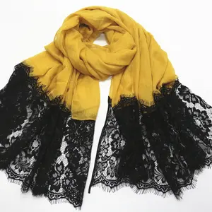 Custom Shopping Online Wholesale Supplier Two-headed Black Lace Hijabs Women Scarf Silk Scarf Shawl Hijabs