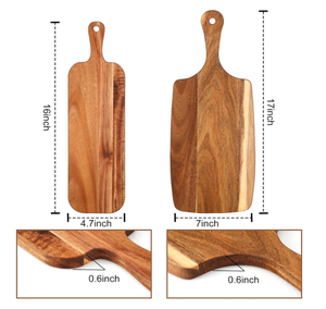 Tabla de cortar de madera de Acacia con mango, tabla de cortar charcutería, tamaño surtido, bloque de carnicero, bandeja <span class=keywords><strong>para</strong></span> servir <span class=keywords><strong>para</strong></span> pizza de queso, 3 uds. - Product Image 6