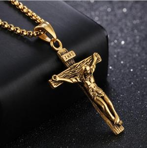Collana con Pendente a Croce di Gesù con Catena a Maglie, in Acciaio Inossidabile Color Argento, Regalo di Preghiera, Gioielli Moderni per la Preghiera - Vendita all'Ingrosso - Product Image 5