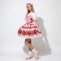 Robe Lolita JSK à la fraise, avec corset en dentelle, costume de cosplay de princesse