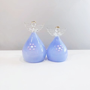 Festive Eco-Friendly Modern Tree Light Purple Floral Accents Handmade Borosilicate Glass Christmas Angel Ornament LED Light