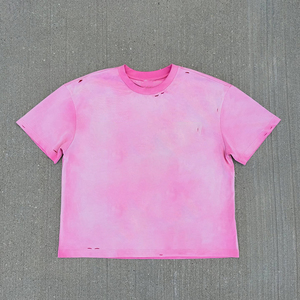 Custom Men's T-Shirt 100% Cotton Knitted <b>Spray</b> Wash 300gsm Regular Fit Streetwear Vintage Distressed <b>Style</b> - Product Image 1