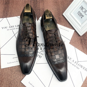 Nouvelles Chaussures en Cuir Rayées Artisanales – Chaussures Montantes Tendance pour Hommes à Bout Pointu, Respirantes, Décontractées, à Lacets, Légères - Product Image 6