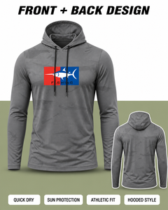 Men's Gray <b>Long</b> <b>Sleeve</b> Hooded Fishing Shirt UPF 50 Quick Dry Pullover <b>Top</b> with Fish Logo Print - Product Image 5