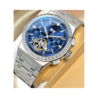 Montres mécaniques lumineuses en acier pour hommes, avec calendrier complet et design similaire au Flywheel, fabriquées en usine pour marque privée