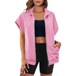 Sweat-shirt sans manches à fermeture éclair pour femme, couleur unie, surdimensionné, avec poches, respirant, vêtements décontractés - Product Image 1