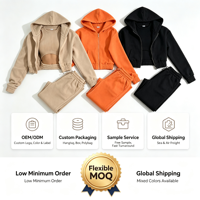 Ensemble de vêtements de détente pour femmes VELAN tendance printemps-été, à capuche zippée, côtelé, longueur intégrale, taille haute, uni, épaissi, avec cordon de serrage, 3 pièces
