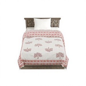 High Quality Kantha Cotton <b>Single</b> Size Modern Printed Quilt <b>PINK</b> TREE Design Handmade Eco-Friendly Winter Hotel <b>Bedding</b> - Product Image 1