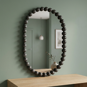 Miroir mural rond en bois perlé, cadre décoratif minimaliste pour salon et chambre à coucher - Product Image 3