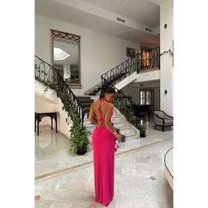 Ensemble jupe en tricot rayée fuchsia, style club décontracté, tenues d'été avec hauts courts et longs, pantalon tissé coupe ajustée - Product Image 1