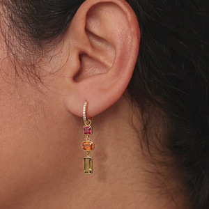Boucles d'oreilles clous Jeding en tungstène électroplaqué avec zircon coloré et pompon, style luxe léger, niche haut de gamme, Europe et Amérique, pour femme - Product Image 4