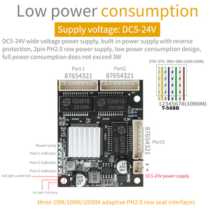 Mini Módulo de conmutador de red Gigabit completo de 3 puertos PH2.0 Interfaz de 8 pings Ethernet Placa base de comunicación One-in-two-out - Product Image 2